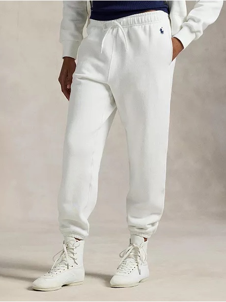 Polo Ralph Lauren Womens Fleece Drawstring Sweatpants White Blue Pony Large Cozy